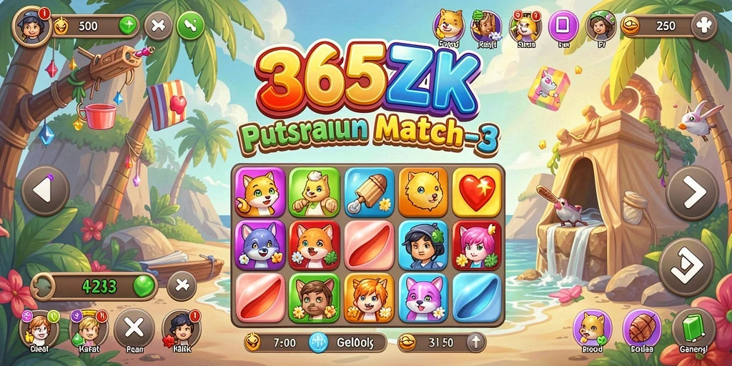 Tampilan gameplay Match-3 yang penuh warna dan menantang di 365ZK.