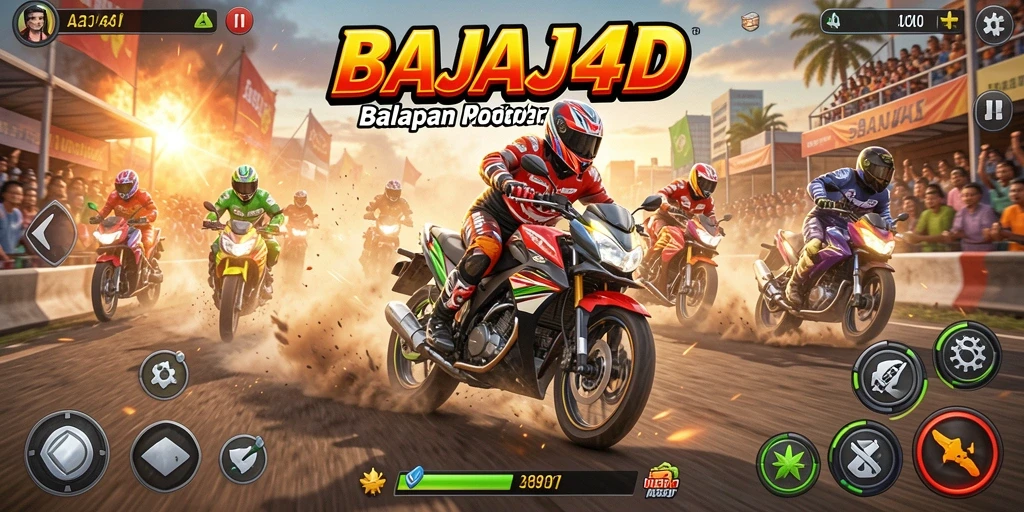 Tangkapan layar gameplay BAJAJ4D menampilkan aksi balapan motor yang mendebarkan.