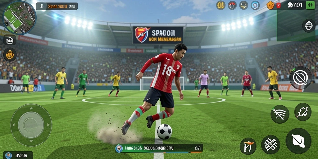 Screenshot permainan DY01 dengan aksi sepak bola yang mendebarkan.