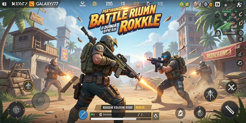Tangkapan layar menampilkan aksi seru dalam game Battle Royale GALAXY77.
