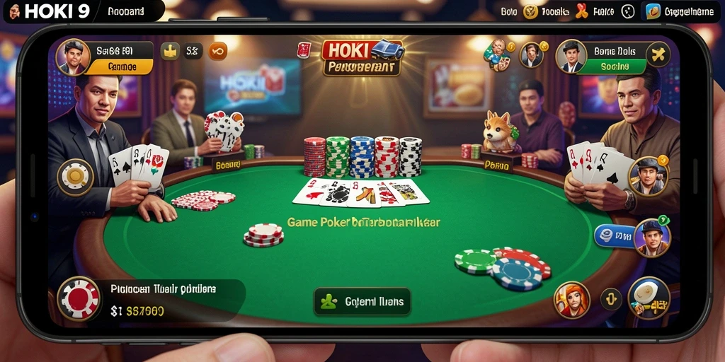 Tampilan gameplay HOKI9 dengan pemain yang bersaing di meja poker.