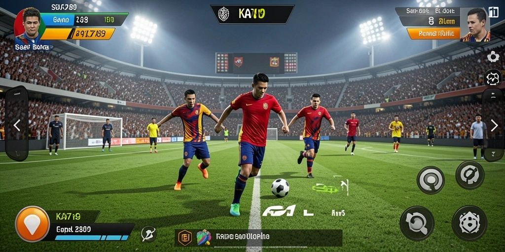 Screenshot gameplay KA789 menunjukkan aksi mendebarkan di lapangan sepak bola.