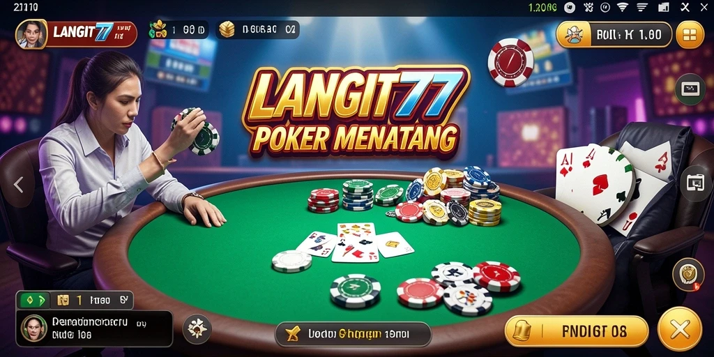 Screenshot utama LANGIT77 menampilkan gameplay seru di meja Poker.