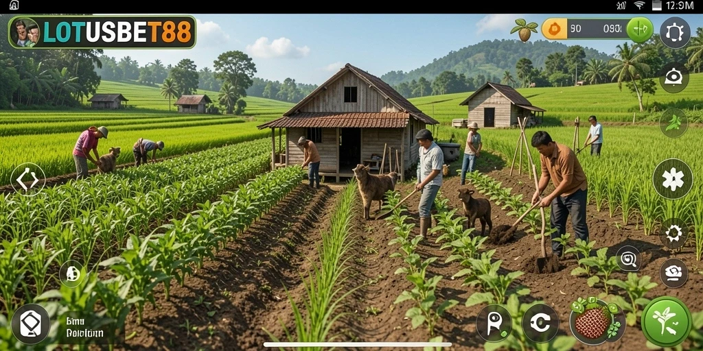 Screenshot LOTUSBET88 menampilkan gameplay pertanian yang seru dan interaktif.