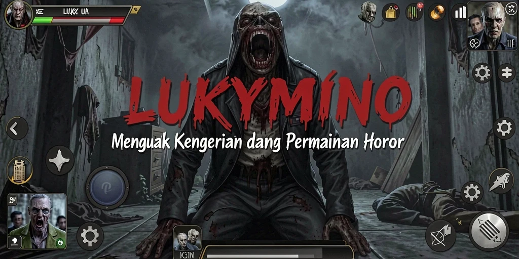 Tampilan gameplay LUKYMINO yang menciptakan suasana horror yang mencekam.