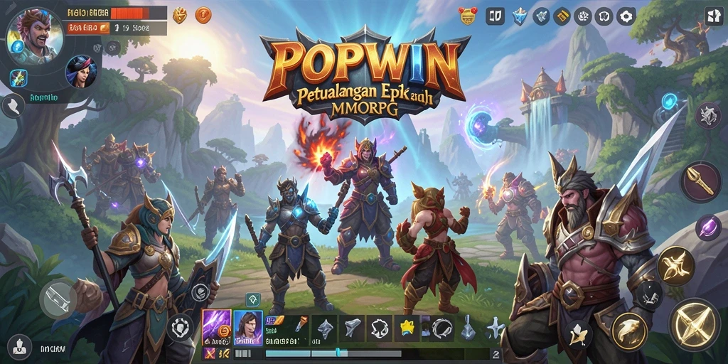 Screenshot utama POPWIN menampilkan gameplay seru dalam dunia MMORPG.