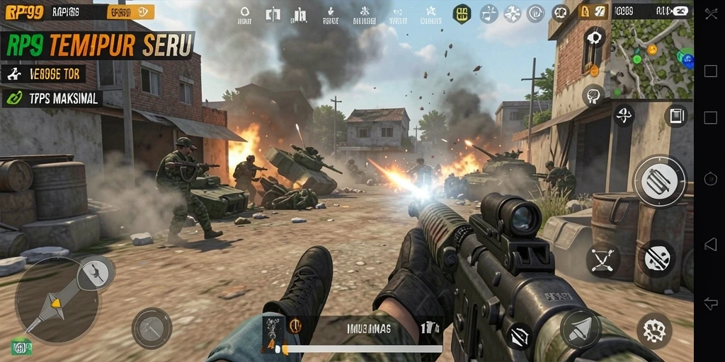 Tampilan gameplay seru dalam RP99 dengan aksi TPS yang menantang.
