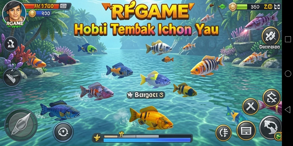 Screenshot RPGAME menunjukkan gameplay seru dalam menangkap ikan dengan efek visual yang menakjubkan.