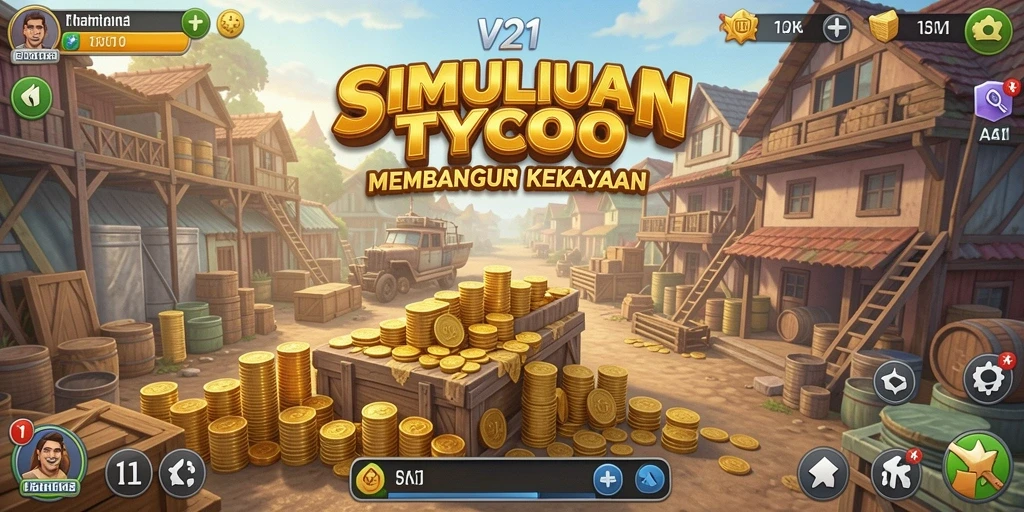 Screenshot V21 menampilkan gameplay menarik dengan berbagai bisnis yang dikelola.