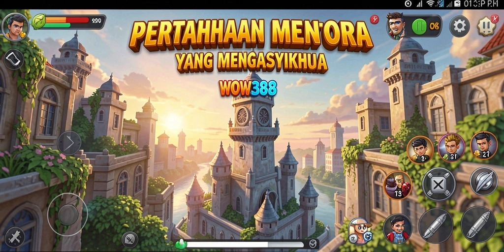 Layar permainan WOW388 menampilkan aksi Tower Defense yang mendebarkan.